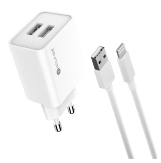 Sturdo sieťová nabíjačka 2,1 A, 2 x USB + Lightning kábel, biely