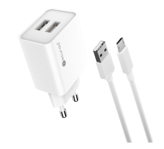 Sturdo sieťová nabíjačka 2,1 A, 2 x USB, microUSB kábel, biely